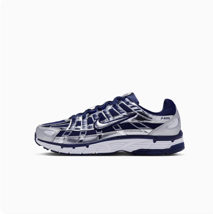 Nike P-6000 Metallic Silver & Navy Low-Top Sneakers