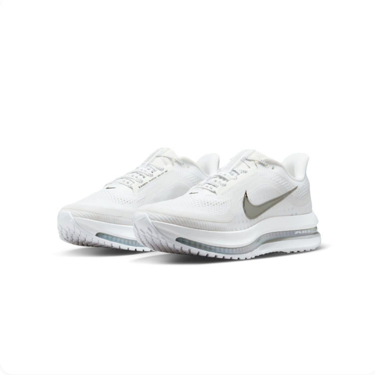 Nike Air Zoom White Sneakers with Metallic Swoosh & Visible Air Sole