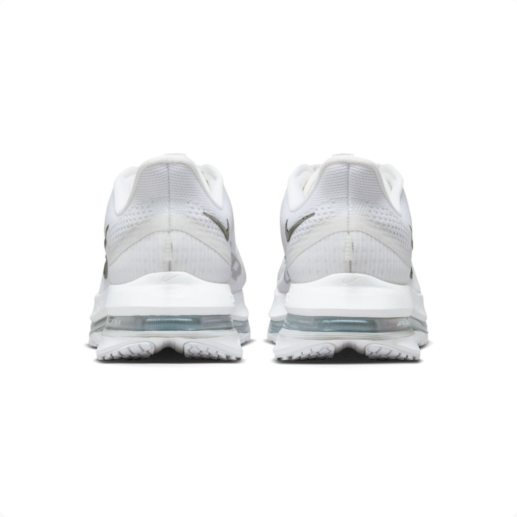 Nike Air Zoom White Sneakers with Metallic Swoosh & Visible Air Sole
