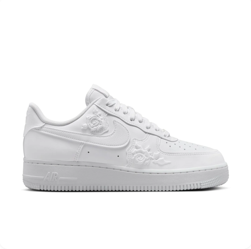 Nike Air Force 1 All-White Low-Top Sneakers with Raised Floral Details