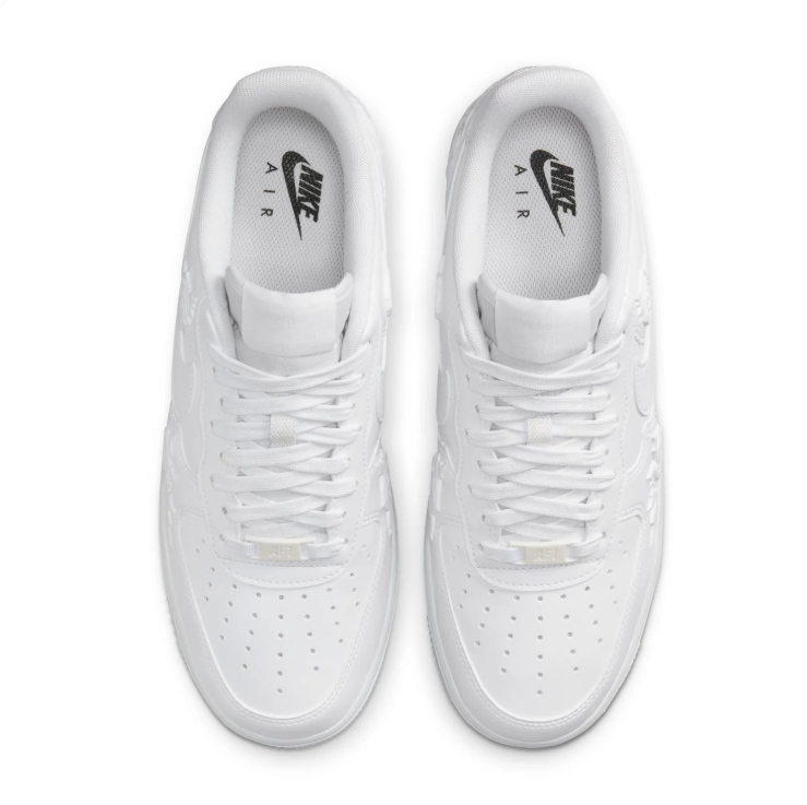 Nike Air Force 1 All-White Low-Top Sneakers with Raised Floral Details