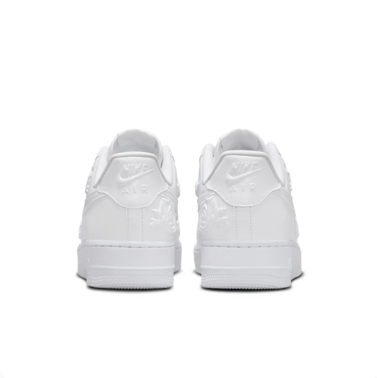 Nike Air Force 1 All-White Low-Top Sneakers with Raised Floral Details