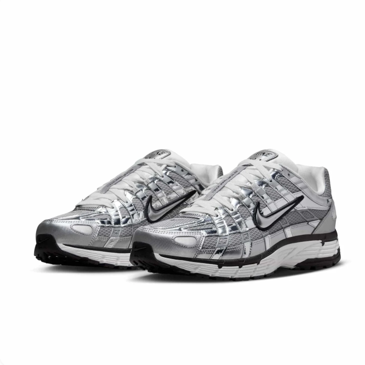 Nike P-6000 Metallic Silver & Black Low-Top Sneakers