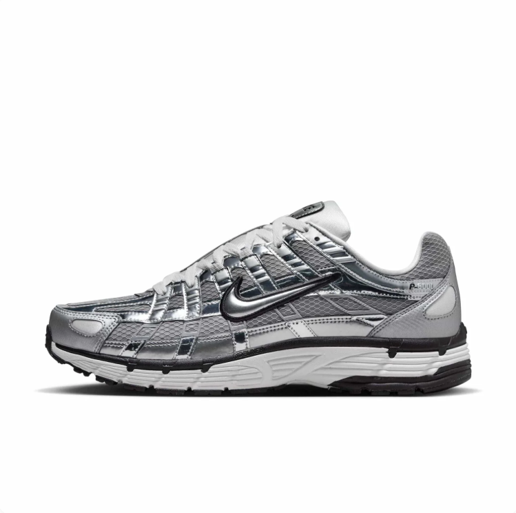 Nike P-6000 Metallic Silver & Black Low-Top Sneakers