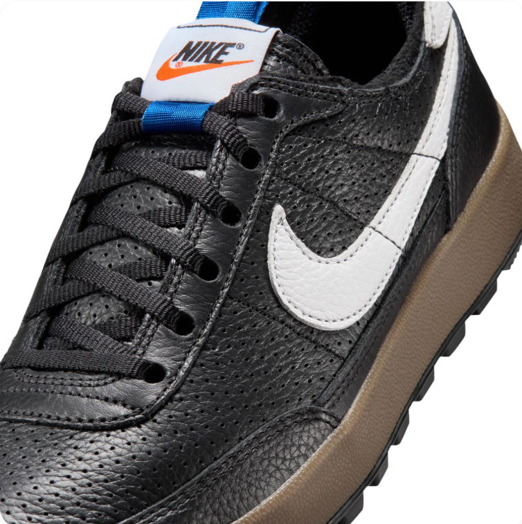 Nike Black & White Low-Top Sneakers with Brown Sole & Blue Pull Tabs