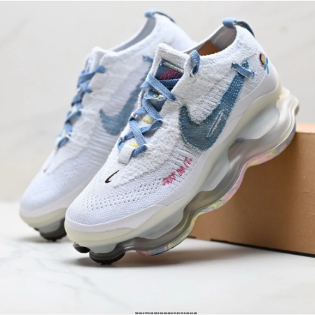 Nike White & Blue Sneakers with Pastel Multicolor Sculpted Sole