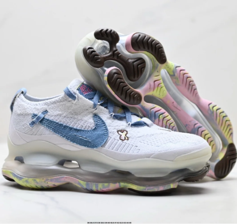 Nike White & Blue Sneakers with Pastel Multicolor Sculpted Sole
