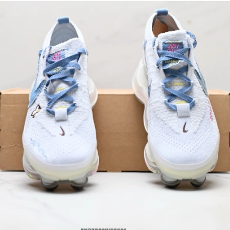 Nike White & Blue Sneakers with Pastel Multicolor Sculpted Sole